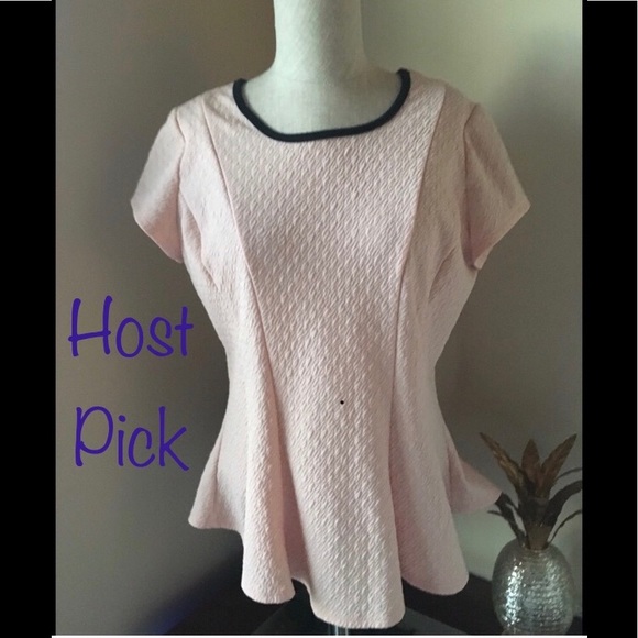 HP Peplum pink/black trim stretchy top sz Lg, 💗 - Picture 1 of 4